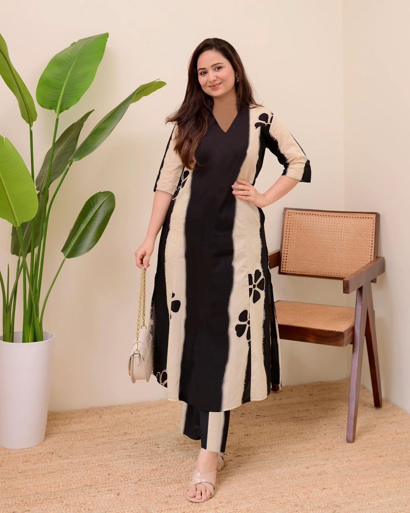 ANNI Designer Women's Ethnic Co-Ord Set | Kurta Pant Set | Kurta Palazzo Set | Stylish Cotton Suit Set for Women, Festival Co-ord (Ritual Black_XL_Black_X-Large) - Image 3
