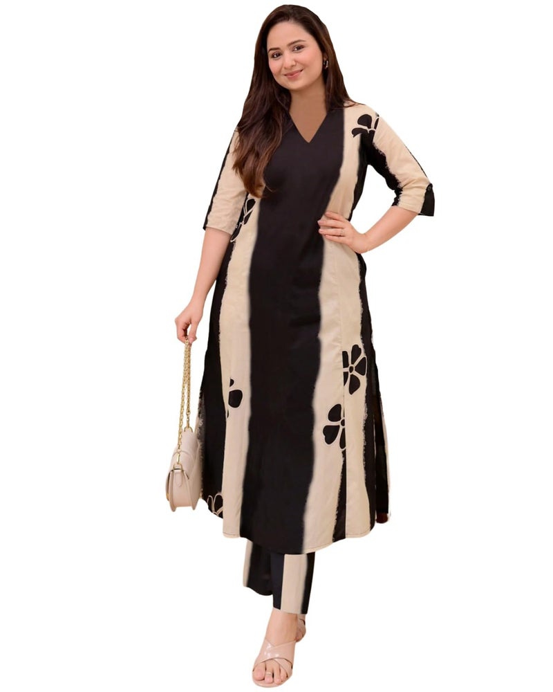 ANNI Designer Women's Ethnic Co-Ord Set | Kurta Pant Set | Kurta Palazzo Set | Stylish Cotton Suit Set for Women, Festival Co-ord (Ritual Black_XL_Black_X-Large) - Image 1