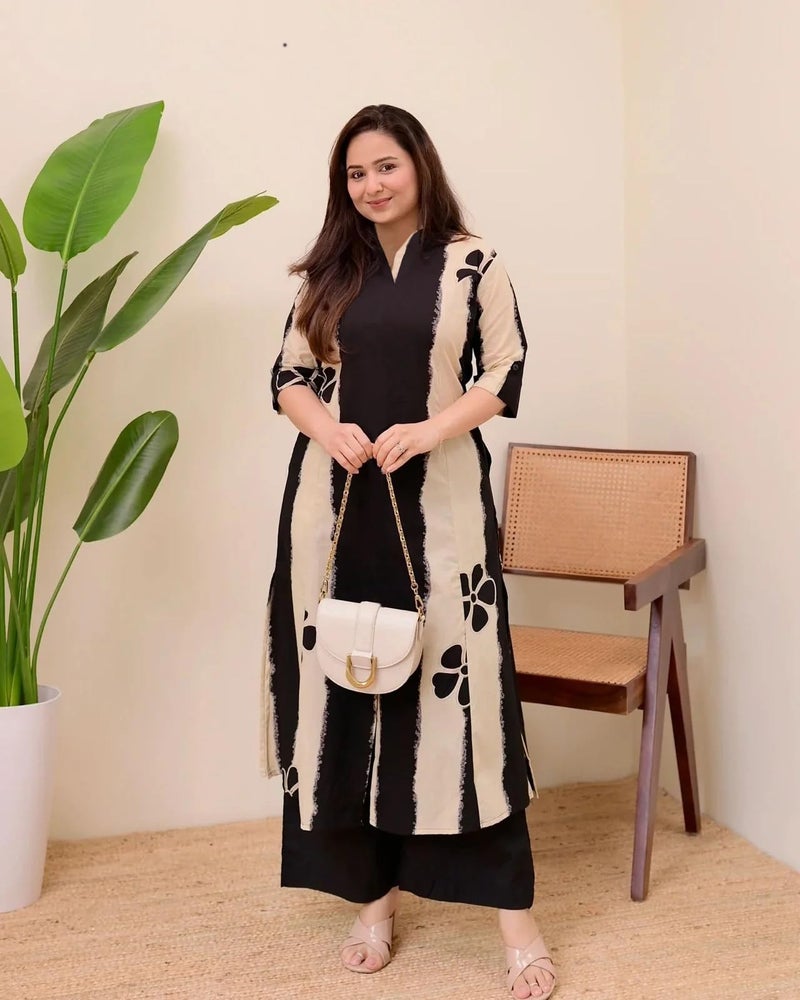ANNI Designer Women's Ethnic Co-Ord Set | Kurta Pant Set | Kurta Palazzo Set | Stylish Cotton Suit Set for Women, Festival Co-ord (Ritual Black_XL_Black_X-Large) - Image 2