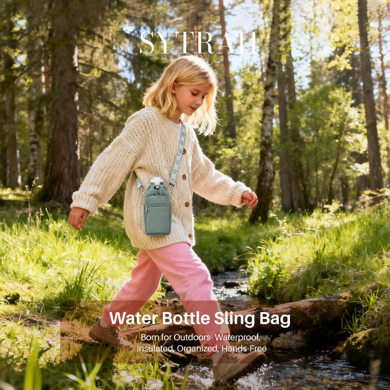 SYTRAH Water Bottle Carrier Bag with Strap, Water Bottle Purse with Phone Pocket 40oz, Insulated Crossbody Bags for Walking Hiking Antique Green - Image 3
