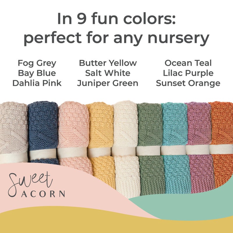 Sweet Acorn Knit Baby Blanket in Elegant Pattern, Organic Cotton Blankets for Crib or Stroller, Receiving Blankets - Salt White - Image 5