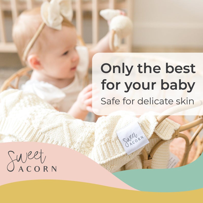 Sweet Acorn Knit Baby Blanket in Elegant Pattern, Organic Cotton Blankets for Crib or Stroller, Receiving Blankets - Salt White - Image 2