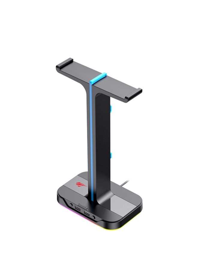 havit Headphone Holder, Desktop Headset Stand with 2 USB 2.0 Ports, 16 Million Colors Breathing Light Effects, Heavy Duty Base for Stability, Fit for All Headphone Sizes  - Image 1