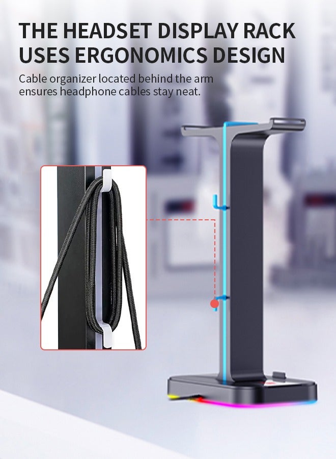 havit Headphone Holder, Desktop Headset Stand with 2 USB 2.0 Ports, 16 Million Colors Breathing Light Effects, Heavy Duty Base for Stability, Fit for All Headphone Sizes  - Image 5