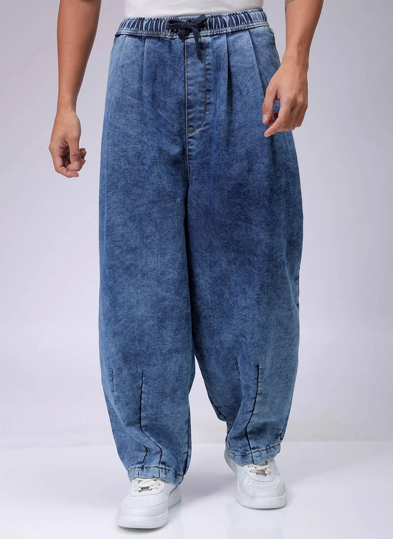 Men Baggy Solid Mid-Rise Denim Harem Pants