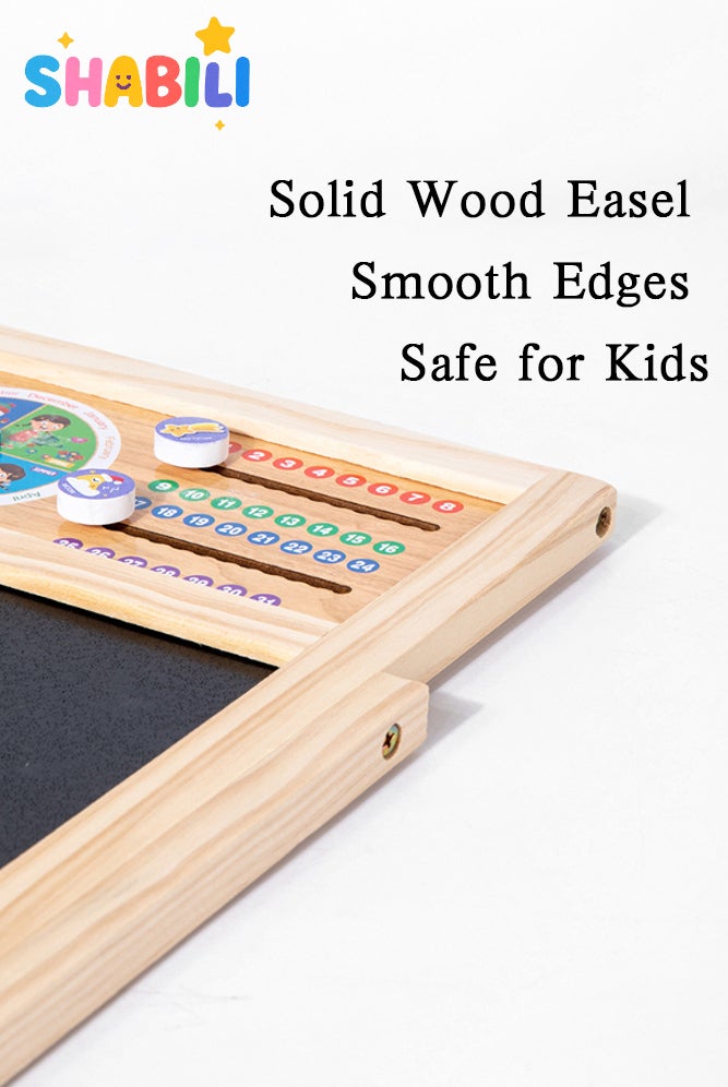 SHABILI Wooden Magnetic Drawing Board for Kids Age 3 4 5 6 Years, Multi-Functional Educational Easel with Alphabet Numbers Clock Tangram Puzzle, Early Learning Toy Gift for Boys Girls Birthday Party - Image 2
