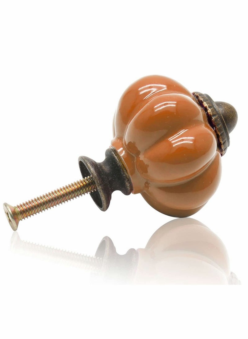 Vintage Ceramic Cabinet Knobs, Rust Orange Pumpkin Knobs 4 PCS, Dresser Drawer Door Pulls Handles with Mounting Screws - Image 4