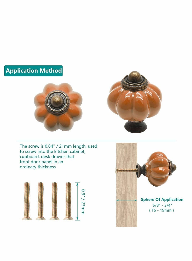 Vintage Ceramic Cabinet Knobs, Rust Orange Pumpkin Knobs 4 PCS, Dresser Drawer Door Pulls Handles with Mounting Screws - Image 3