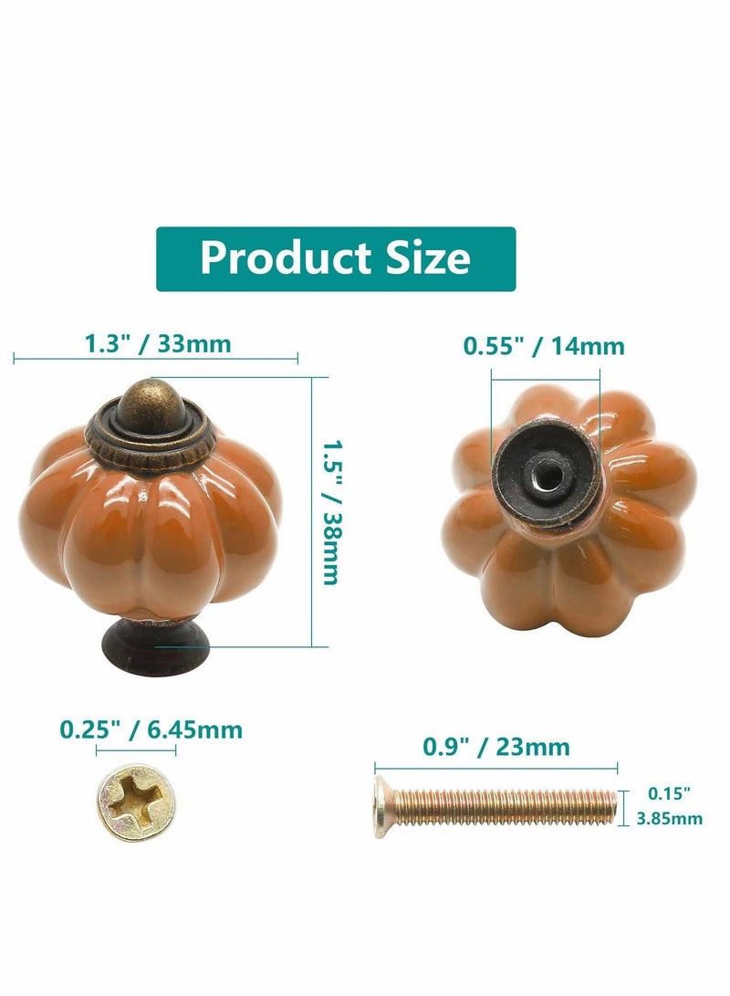 Vintage Ceramic Cabinet Knobs, Rust Orange Pumpkin Knobs 4 PCS, Dresser Drawer Door Pulls Handles with Mounting Screws - Image 2