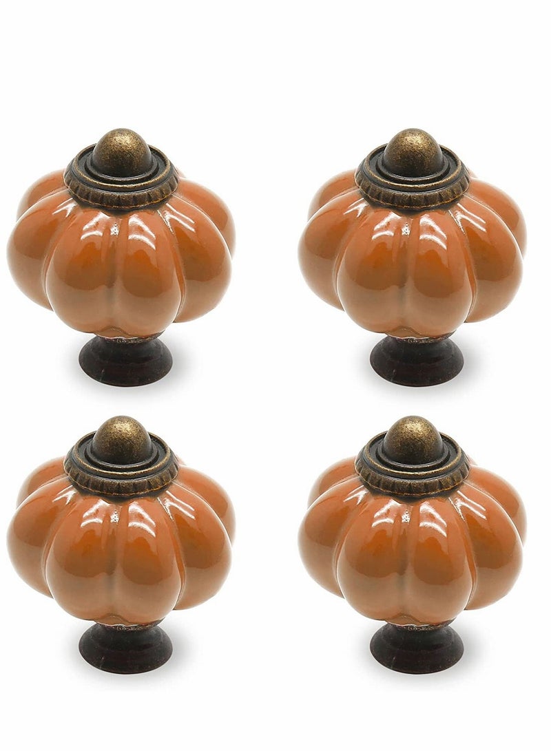 Vintage Ceramic Cabinet Knobs, Rust Orange Pumpkin Knobs 4 PCS, Dresser Drawer Door Pulls Handles with Mounting Screws - Image 1