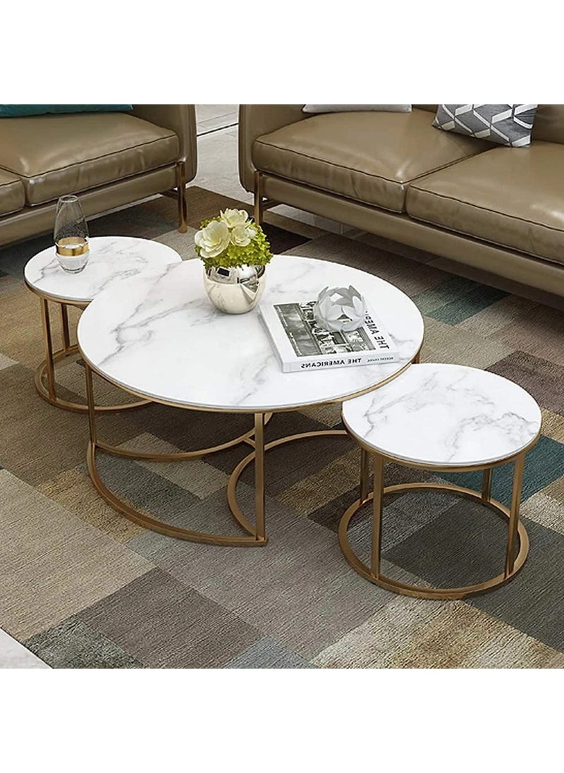 Online Decor Shoppee Online Decor Shoppee This is a multipurpose industrial stacking vintage table with a marble top design for use in living rooms It comes in a modern round metal designWhite  - Image 1