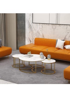 Online Decor Shoppee Online Decor Shoppee This is a multipurpose industrial stacking vintage table with a marble top design for use in living rooms It comes in a modern round metal designWhite  - Image 5