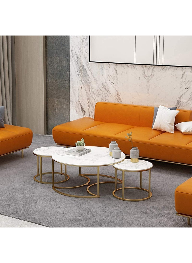 Online Decor Shoppee Online Decor Shoppee This is a multipurpose industrial stacking vintage table with a marble top design for use in living rooms It comes in a modern round metal designWhite  - Image 5