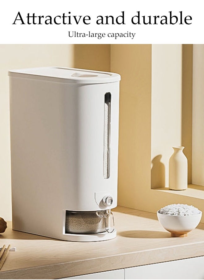 DUNISO Rice Dispenser, Large Dry Food Storage Container, Sealed Grain Dispenser Food Storage Box With Lid, Measuring Cup And Insect Repellent Box, Food Dispenser Kitchen, Store Rice, Beans, Grains, Small Dry Food, Suitable For Home Kitchen Food Storage Room, White  - Image 3