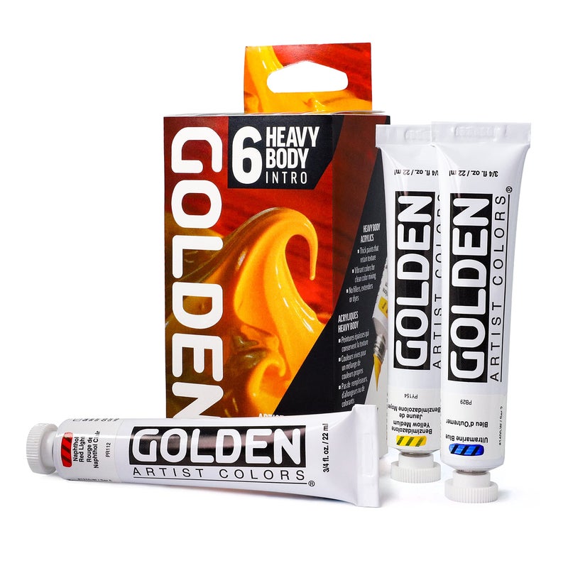 GOLDEN Heavy Body Acrylics, Intro Set, 6 Color, Professional Acrylic Paint - Image 1