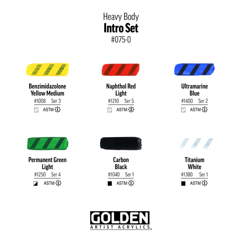 GOLDEN Heavy Body Acrylics, Intro Set, 6 Color, Professional Acrylic Paint - Image 3