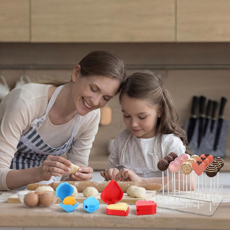 Yiyiring 2 Pcs Round and Heart Cake Pop Mold Press Set Sphere and Heart Cake Pop Cutter and Pusher with 52 Pcs Candy Sticks DIY Baking Tool Accessories for Home Baking Birthday Parties Wedding Dessert - Image 4