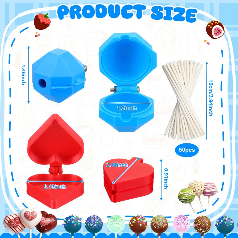 Yiyiring 2 Pcs Round and Heart Cake Pop Mold Press Set Sphere and Heart Cake Pop Cutter and Pusher with 52 Pcs Candy Sticks DIY Baking Tool Accessories for Home Baking Birthday Parties Wedding Dessert - Image 2