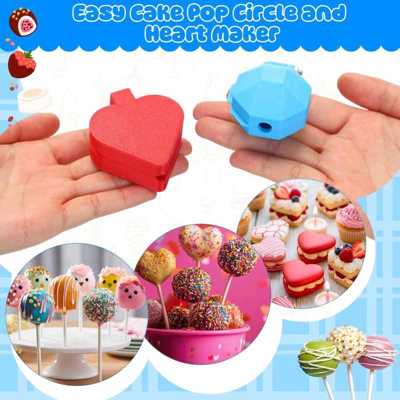 Yiyiring 2 Pcs Round and Heart Cake Pop Mold Press Set Sphere and Heart Cake Pop Cutter and Pusher with 52 Pcs Candy Sticks DIY Baking Tool Accessories for Home Baking Birthday Parties Wedding Dessert - Image 5