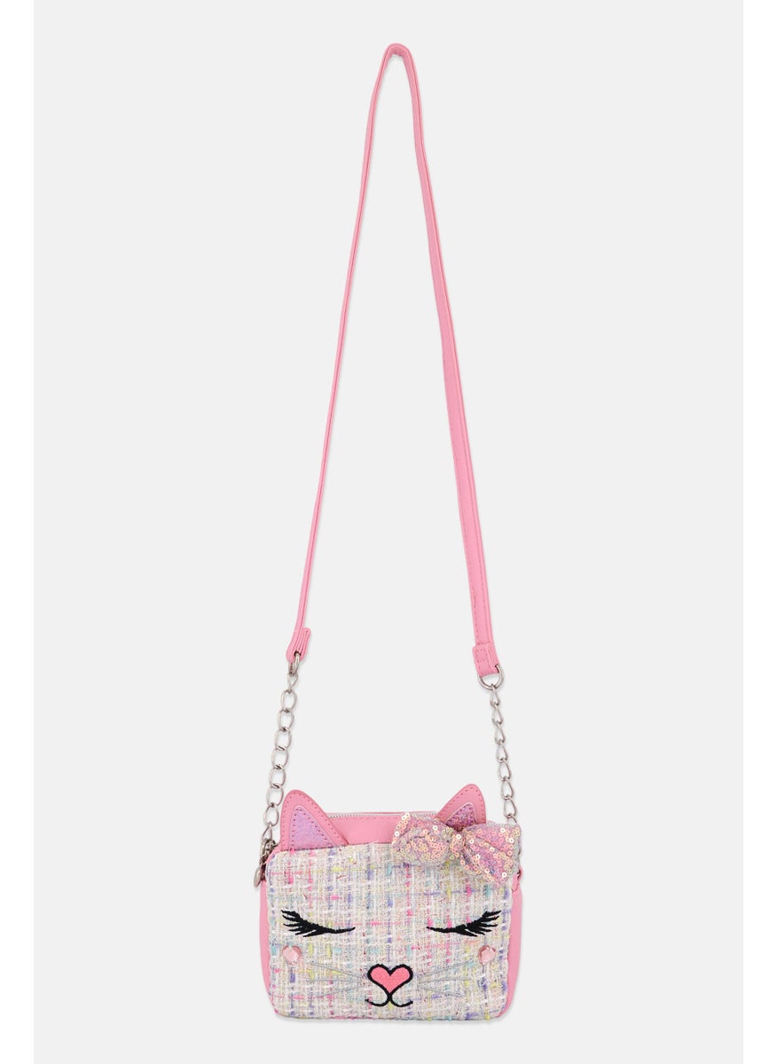 OMG Accessories Bella Sequins Bow Tweed Cross Body Bag 13 H x 16 L x 6 W cm, Pink  - Image 1