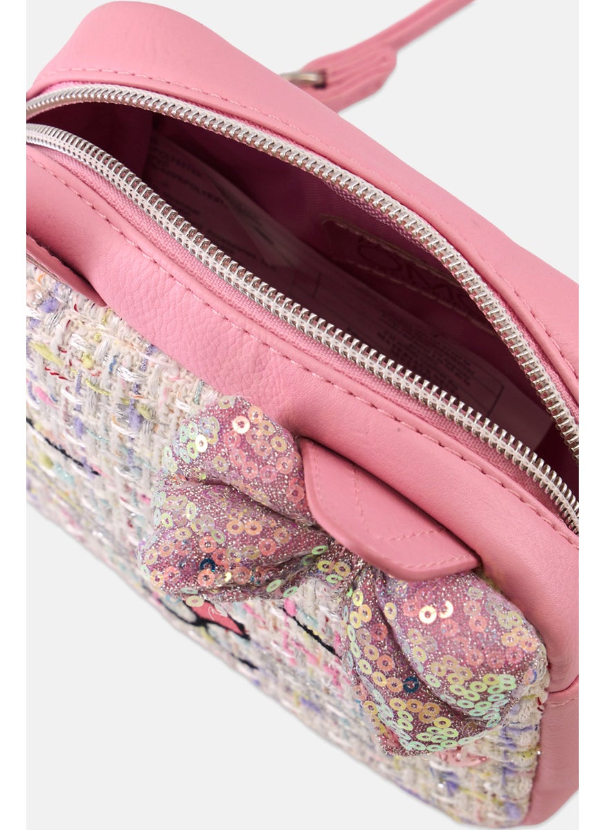 OMG Accessories Bella Sequins Bow Tweed Cross Body Bag 13 H x 16 L x 6 W cm, Pink  - Image 3