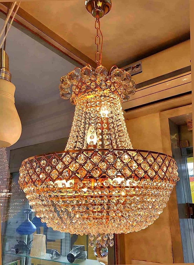 Glitch K9 Original Crystal Round Jhumar Chandelier Light With Golden Basket (16 Watts)(Ac/Dc) - Image 1