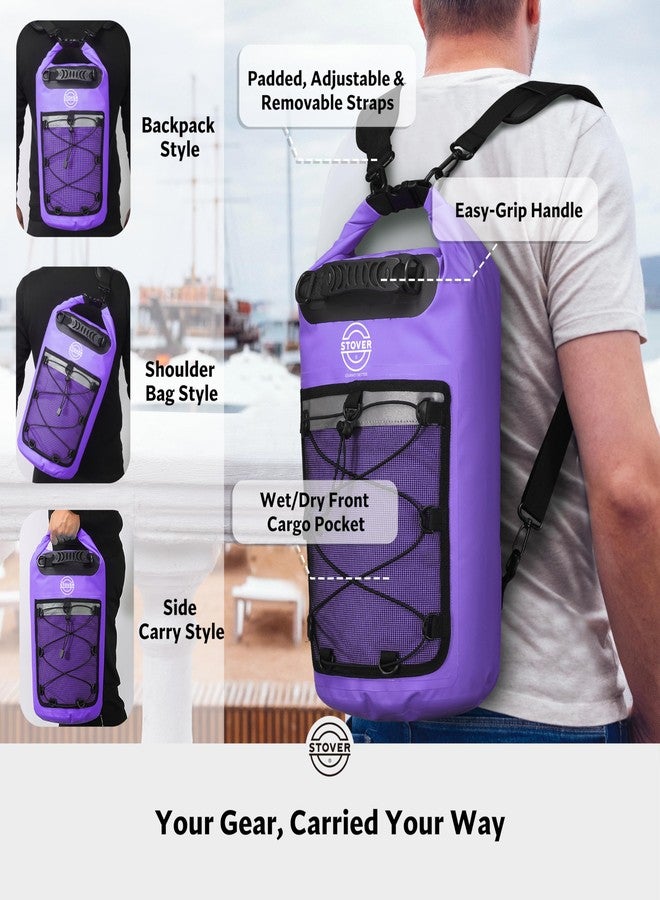 STOVER 30L Dry Bag Backpack with Waterproof Phone Pouch - Purple - Image 3