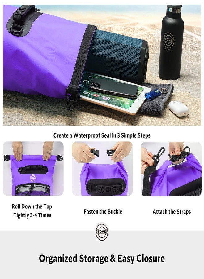 STOVER 30L Dry Bag Backpack with Waterproof Phone Pouch - Purple - Image 5