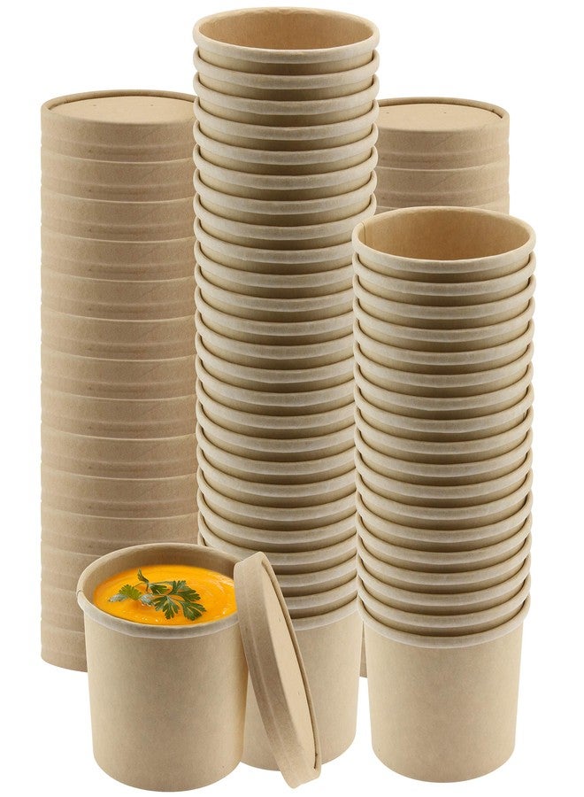 NYHI Kraft 50 Pack 8 oz Small Paper Bowls Soup Storage Containers With Lids Insulated Take Out Disposable Food Storage Cups For Hot Cold Foods To Go Bowls With Vented Lids - Image 1