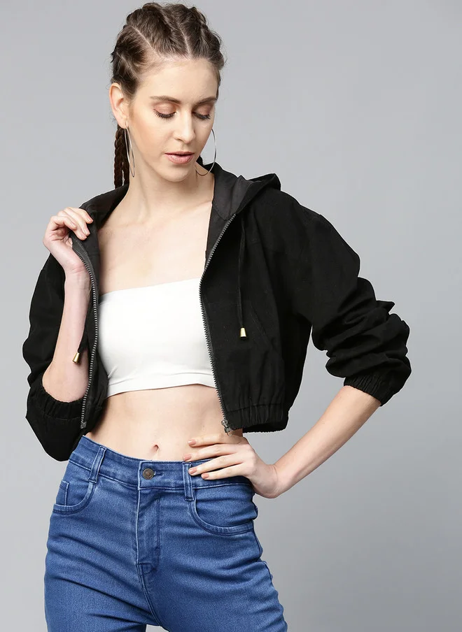 Cropped Black Bomber Jacket for Women