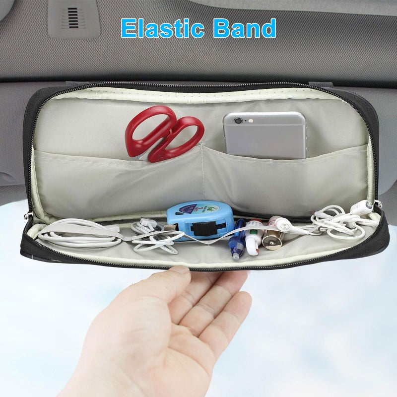 Linkstyle Car Sun Visor Organizer, Auto Interior Accessories Pocket Organizer Storage Pouch Holder for Car Truck SUV with Multi-Pocket Net Zipper Case Bag for Card License Registration Document Pen Key, Black  - Image 2