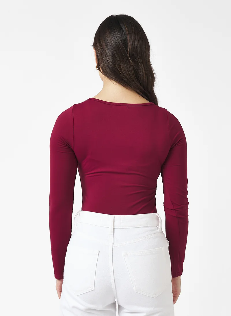 جينجر بيسيكس Long Sleeves Scoop Neck Fitted Bodysuit