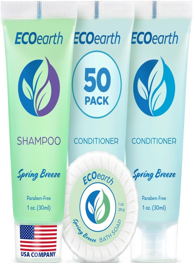 EcoEarth Soap, Shampoo and Conditioner Set (1 oz each, 150 Pieces, Spring Breeze), Hotel Travel Size Body Soaps Kit, Delight Guests with Revitalizing & Refreshing Hospitality Toiletries in Bulk - Image 1
