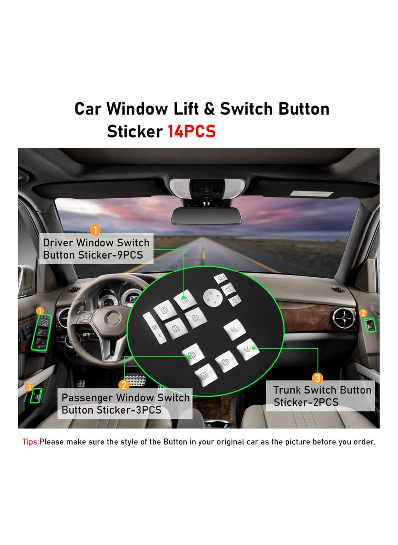 SYOSI - Inner Door Power Window Switch Button Covers Trim Sticker, Replacement Compatible with Mercedes Benz A B C E G GLA CLA GLK GL ML GLE Class W204 W212 W246 W166 X166 X204, for Tesla Modle X S 14 PCS - Image 1