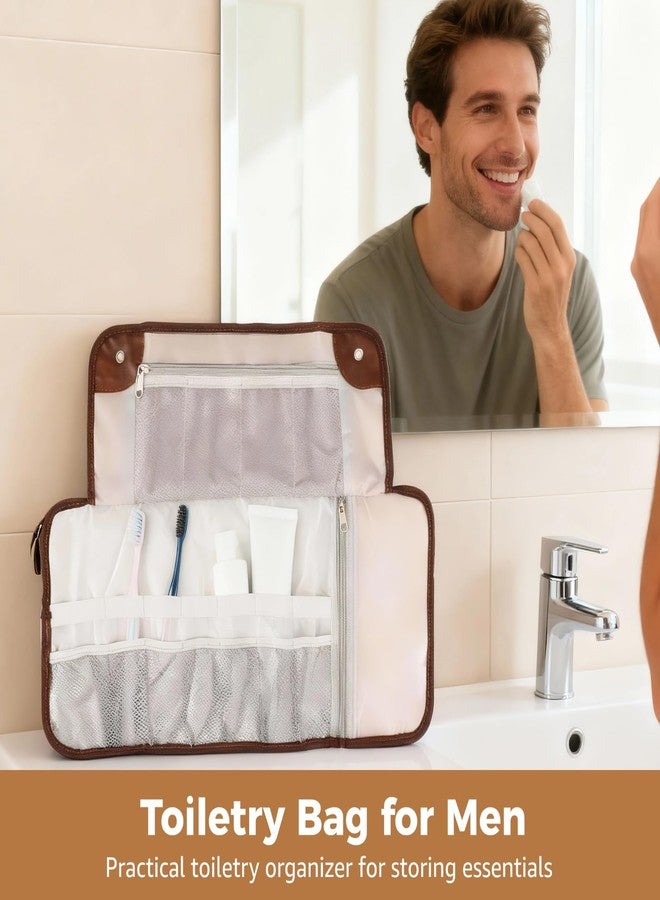 NIMBLOOM Toiletry Bag for Men, Waterproof Compact Bathroom Roll Organizer for Hygiene with 13 Pockets, PU Leather Travel Essentials Toiletry Bag for Shaving Kit - Image 2