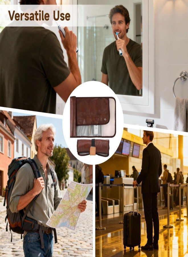 NIMBLOOM Toiletry Bag for Men, Waterproof Compact Bathroom Roll Organizer for Hygiene with 13 Pockets, PU Leather Travel Essentials Toiletry Bag for Shaving Kit - Image 5