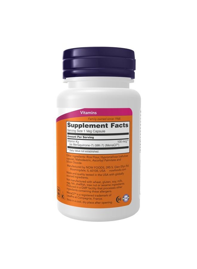 Now Foods MK-7 Vitamin K-2 100mcg Vegetable Capsules 60's - Image 3