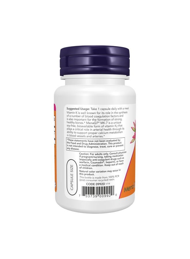 Now Foods MK-7 Vitamin K-2 100mcg Vegetable Capsules 60's - Image 2
