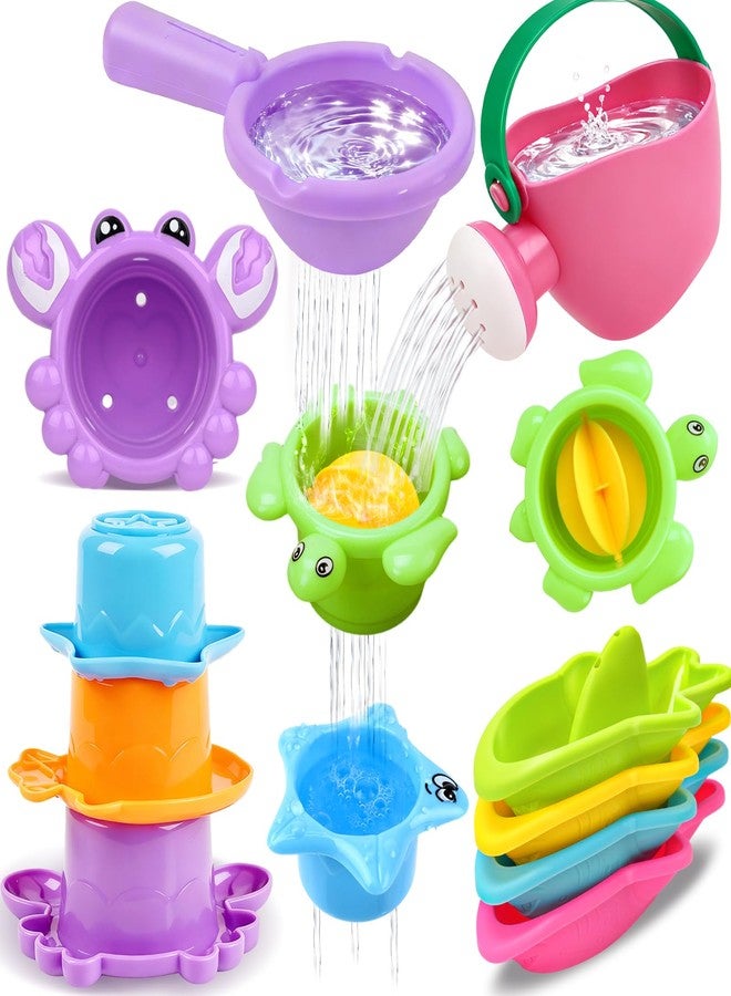 Babelshar 10 Pcs Bath Toys for Kids Ages 1-3, Bathtub & Pool Water Toys for Toddlers 1-3 & Babies 12-18 Months, Water Table Accessories with Floating Boats, Stacking Cups & Pouring Fun for Boys Girls - Image 1