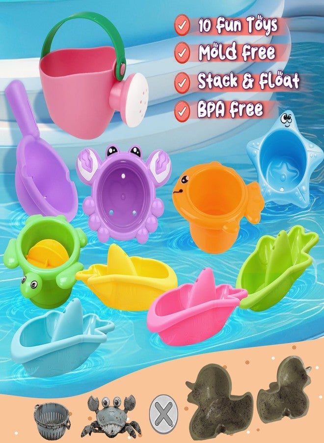 Babelshar 10 Pcs Bath Toys for Kids Ages 1-3, Bathtub & Pool Water Toys for Toddlers 1-3 & Babies 12-18 Months, Water Table Accessories with Floating Boats, Stacking Cups & Pouring Fun for Boys Girls - Image 5