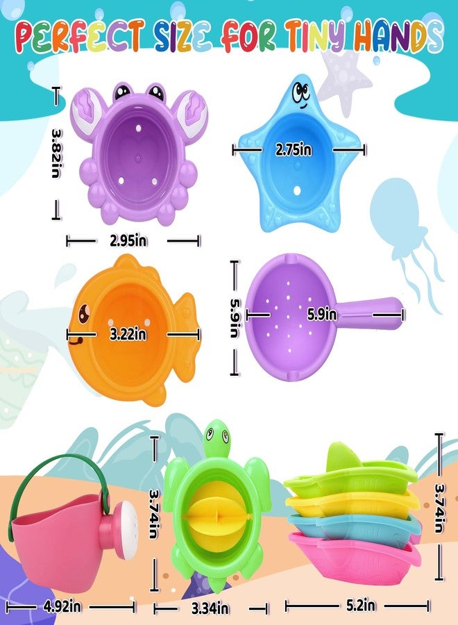 Babelshar 10 Pcs Bath Toys for Kids Ages 1-3, Bathtub & Pool Water Toys for Toddlers 1-3 & Babies 12-18 Months, Water Table Accessories with Floating Boats, Stacking Cups & Pouring Fun for Boys Girls - Image 4