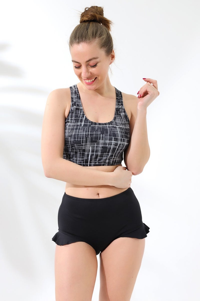 Aykum , High Waisted Bottom Bikini Set with Ruffle Lining - Image 1