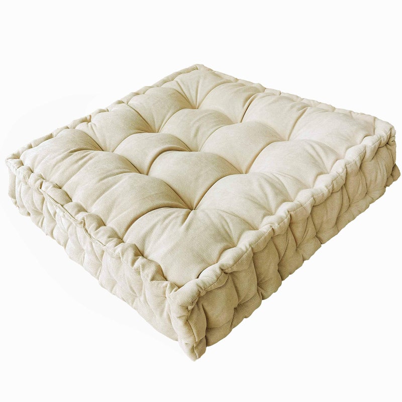 Verpert Floor Pillow 25x25 InchSquare Meditation Cushion Floor Seating for AdultsOversized Tufted seat Cushion Reading Nook for Kids Yoga Meditation Pillow for Sitting on Floor Beige