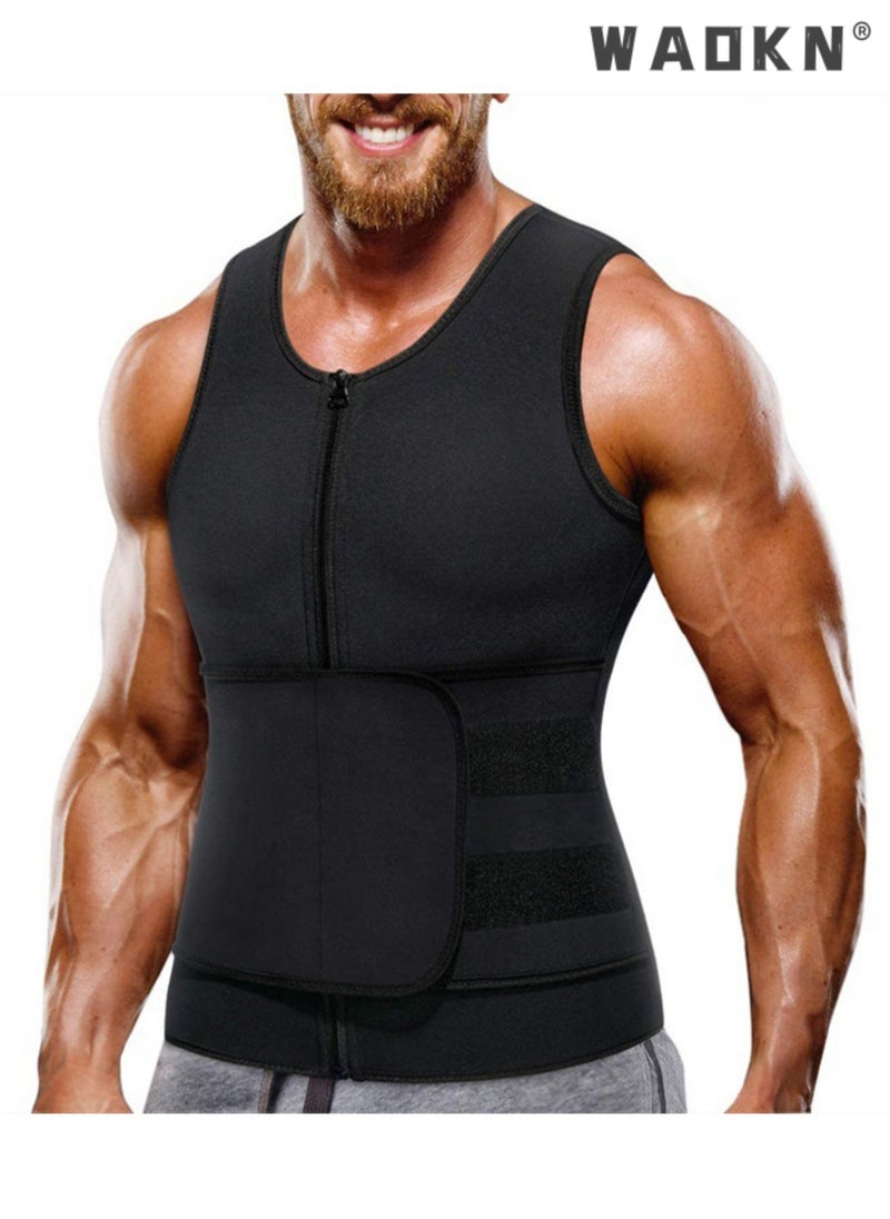 WAOKN - Men Body Shaper Waist Trainer Belt Your Belly Sweat Vest Slimming Underwear Weight Loss Shirt Fat Burner Workout Tank Tops Shaper Belly Reducing Shapewear Burn Fat Shirt Trimmer Belt - Image 1