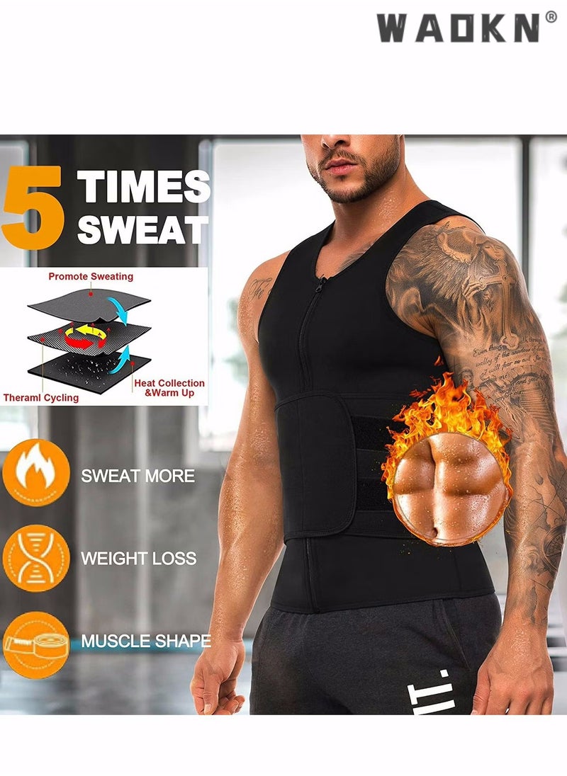 WAOKN - Men Body Shaper Waist Trainer Belt Your Belly Sweat Vest Slimming Underwear Weight Loss Shirt Fat Burner Workout Tank Tops Shaper Belly Reducing Shapewear Burn Fat Shirt Trimmer Belt - Image 1