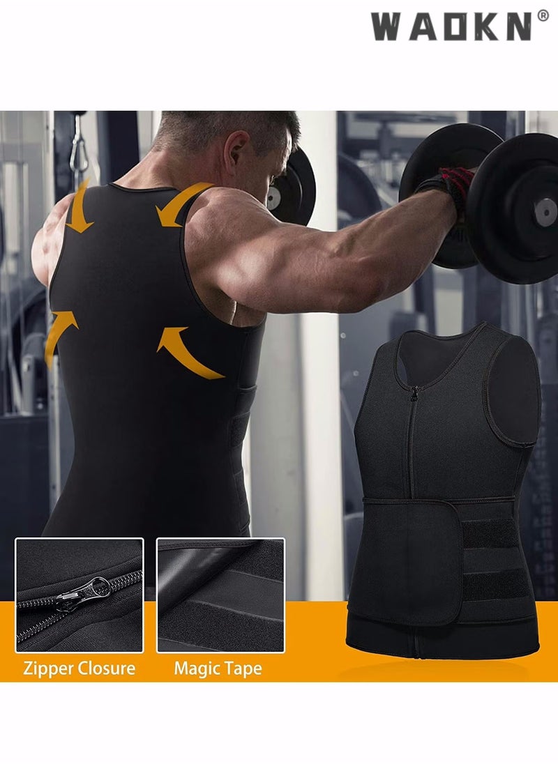 WAOKN - Men Body Shaper Waist Trainer Belt Your Belly Sweat Vest Slimming Underwear Weight Loss Shirt Fat Burner Workout Tank Tops Shaper Belly Reducing Shapewear Burn Fat Shirt Trimmer Belt - Image 1