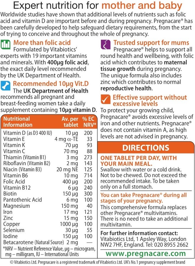 Pregnacare Vitabiotics Pregnacare Original (30 Tabs) - Image 3