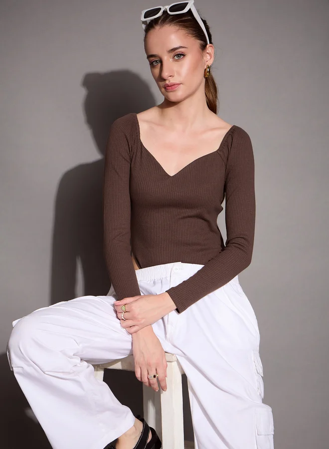 SASSAFRAS Ribbed Sweetheart Neck Bodysuit