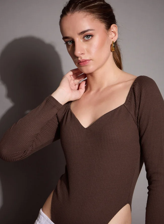 SASSAFRAS Ribbed Sweetheart Neck Bodysuit