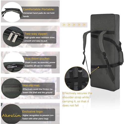 AKOZLIN 49-Key Keyboard Gig Bag 34"×13"×4" Portable Electric Piano Case Foldable Bag For 49-Note Keyboard - Image 5